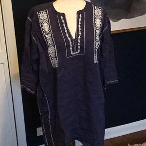 Roller Rabbit navy linen embroidered Size M long tunic